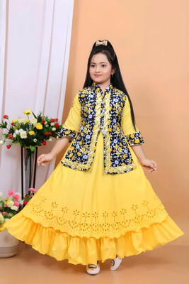 Z NEW KOLPONA FASHION Girls Maxi/Full Length Casual Dress(Multicolor, 3/4 Sleeve)