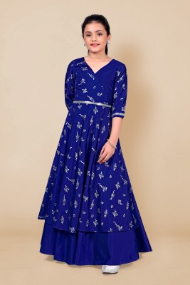 Fashion Dream Girls Maxi/Full Length Festive/Wedding Dress(Blue, Half Sleeve)