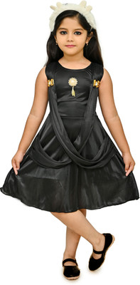 CHANDRIKA LIFESTYLE Girls Midi/Knee Length Casual Dress(Black, Sleeveless)