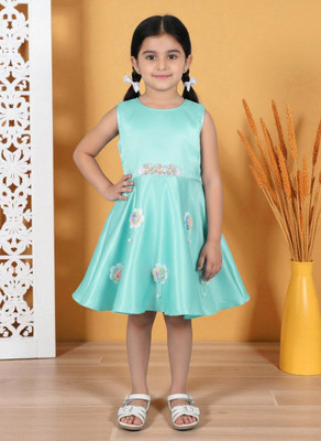 afrin fashion Baby Girls Below Knee Festive/Wedding Dress(Green, 3/4 Sleeve)