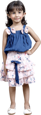 goofy styles Girls Midi/Knee Length Casual Dress(Blue, Sleeveless)