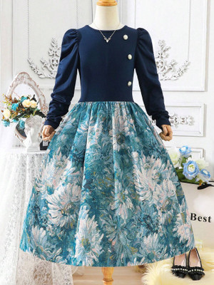 Style Connect Collection Girls Midi/Knee Length Party Dress(Blue, Full Sleeve)