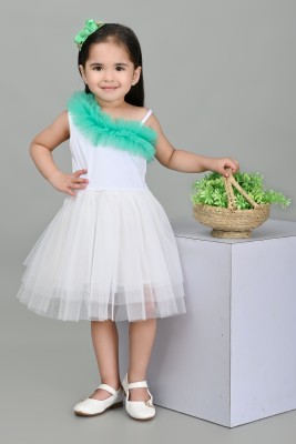 Super Kolkata Indi Baby Girls Below Knee Party Dress(White, Sleeveless)