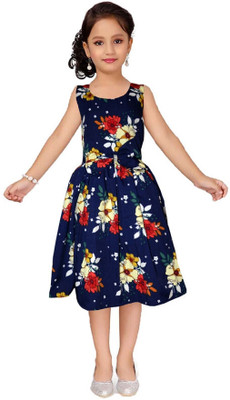 Wish Littles Girls Below Knee Casual Dress(Dark Blue, Sleeveless)