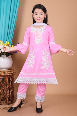 R FASHION Indi Girls Above Knee Party Dress(Pink, 3/4 Sleeve)