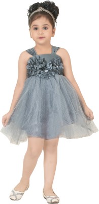 WILD EMPIRE Girls Midi/Knee Length Festive/Wedding Dress(Grey, Sleeveless)