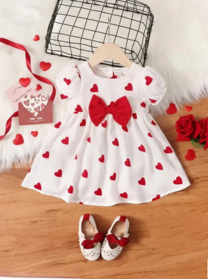 SR DRESSES no Baby Girls Above Knee Casual Dress(White, Short Sleeve)