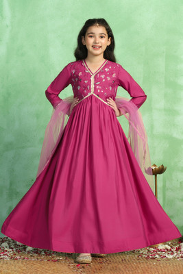 Fashion Dream Girls Maxi/Full Length Festive/Wedding Dress(Pink, 3/4 Sleeve)