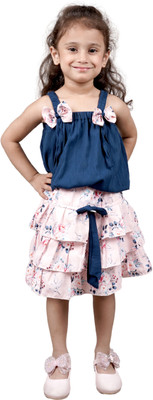 goofy styles Girls Midi/Knee Length Casual Dress(Pink, Sleeveless)