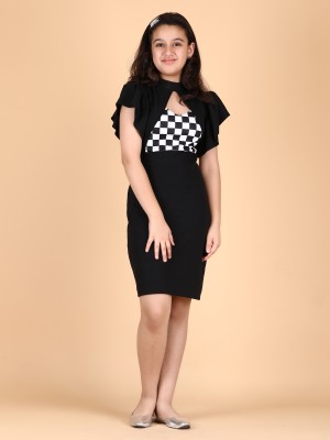 Deklook Girls Midi/Knee Length Casual Dress(Black, Fashion Sleeve)