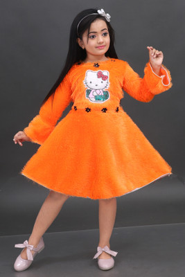 NEW COLLECTIONS Girls Midi/Knee Length Casual Dress(Yellow, Full Sleeve)