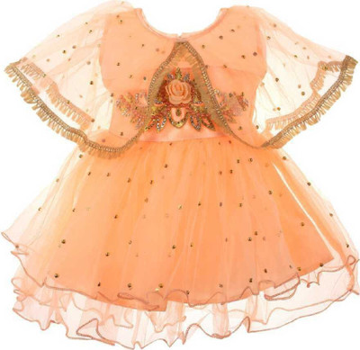 ARUNA CREATIONn Baby Girls Midi/Knee Length Party Dress(Orange, Half Sleeve)