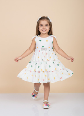 MODESTYLE Girls Below Knee Festive/Wedding Dress(White, Sleeveless)