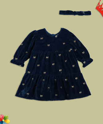 MINI KLUB Baby Girls Midi/Knee Length Casual Dress(Blue, Full Sleeve)
