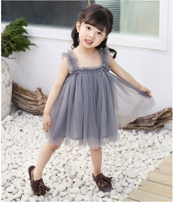 Nakrani Girls Midi/Knee Length Party Dress(Grey, Noodle strap)