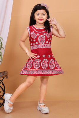 firstchoice creation Girls Midi/Knee Length Casual Dress(Red, Sleeveless)
