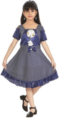 Nickys Disegno Indi Girls Above Knee Casual Dress(Blue, Short Sleeve)