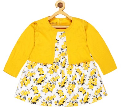 babeezworld Girls Midi/Knee Length Casual Dress(Yellow, Full Sleeve)