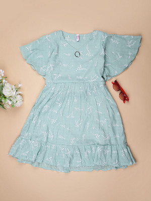 V-MART Girls Midi/Knee Length Casual Dress(Light Blue, Half Sleeve)