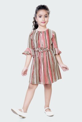 HUNNY BUNNY Girls Midi/Knee Length Casual Dress(Multicolor, 3/4 Sleeve)