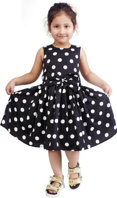 Rcube Girls Below Knee Casual Dress(Black, Sleeveless)