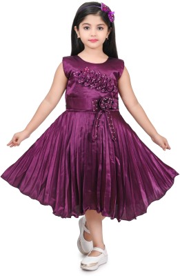 Toslim Fashion Girls Midi/Knee Length Festive/Wedding Dress(Purple, Sleeveless)