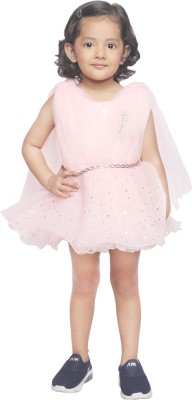 minor muffets Girls Above Knee Festive/Wedding Dress(Pink, Sleeveless)