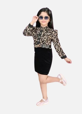 NEYSA Girls Midi/Knee Length Casual Dress(Brown, Full Sleeve)