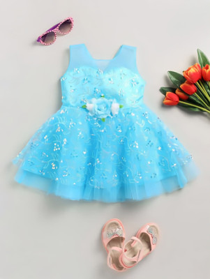 S.R AAYAT FASHION Baby Girls Midi/Knee Length Casual Dress(Blue, Sleeveless)