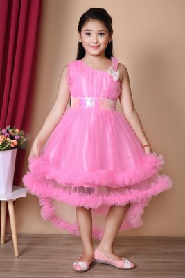 FasheoTrend Baby Girls Midi/Knee Length Party Dress(Pink, Sleeveless)