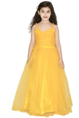 Arshia Fashions Girls Maxi/Full Length Party Dress(Yellow, Sleeveless)