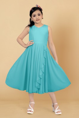 Fashion Dream Girls Calf Length Party Dress(Light Blue, Sleeveless)