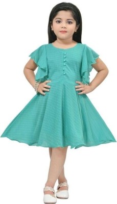 FasheoTrend Girls Midi/Knee Length Casual Dress(Light Green, Short Sleeve)