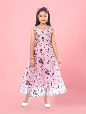 Aarika Indi Girls Maxi/Full Length Party Dress(Pink, Sleeveless)