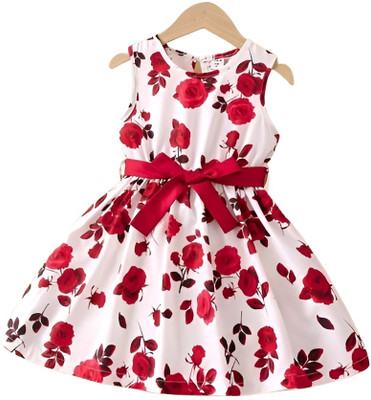 Gebet Girls Midi/Knee Length Casual Dress(Pink, Sleeveless)