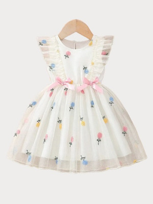 MANSICREATION Girls Midi/Knee Length Festive/Wedding Dress(White, Sleeveless)