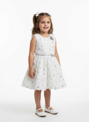 nishasngh Girls Below Knee Party Dress(White, Short Sleeve)