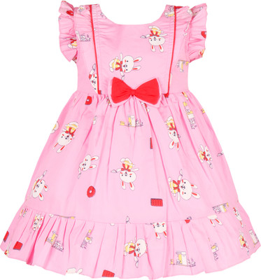 Wishkaro Girls Midi/Knee Length Casual Dress(Pink, Cap Sleeve)