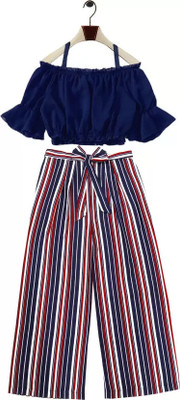 vroxa creation Indi Girls Maxi/Full Length Casual Dress(Blue, Sleeveless)