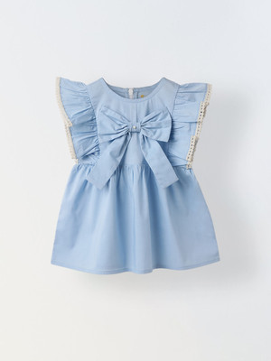 Spunkies Baby Girls Mini/Short Casual Dress(Blue, Sleeveless)