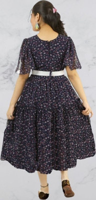 HouseOfCommon Baby Girls Maxi/Full Length Casual Dress(Blue, Short Sleeve)