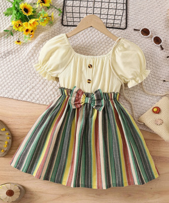 Jayshree Enterprise Baby Girls Midi/Knee Length Party Dress(Yellow, Short Sleeve)