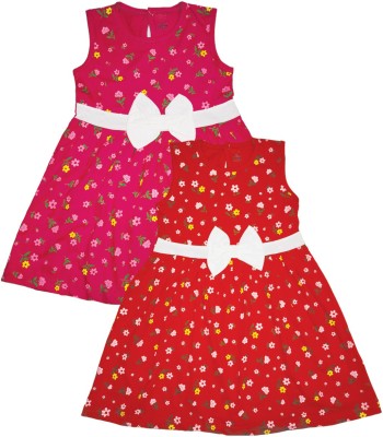 INFANT Indi Girls Below Knee Casual Dress(Pink, Sleeveless)