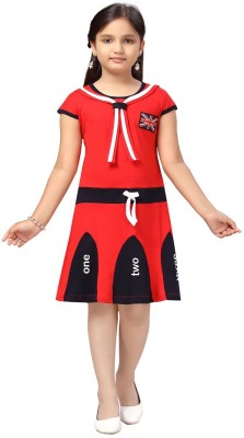 Billion Indi Girls Midi/Knee Length Casual Dress(Red, Cap Sleeve)