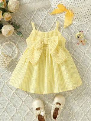 UNIQUEEE Girls Midi/Knee Length Party Dress(Yellow, Sleeveless)