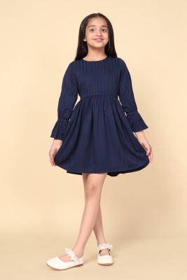 Fashion Dream Girls Above Knee Casual Dress(Dark Blue, Full Sleeve)