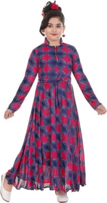 HRR Girls Maxi/Full Length Party Dress(Blue, Full Sleeve)