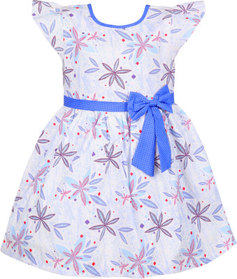 Wishkaro Girls Midi/Knee Length Casual Dress(White, Short Sleeve)