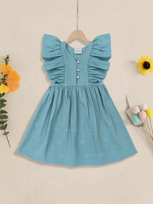 Corazon Girls Midi/Knee Length Casual Dress(Blue, Sleeveless)