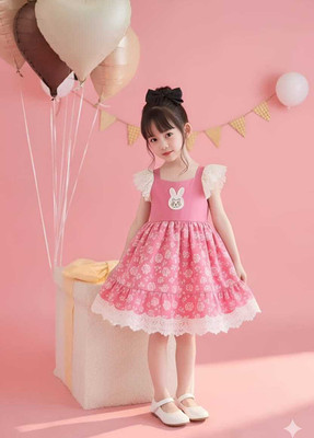 arexclusive Baby Girls Below Knee Casual Dress(Pink, Sleeveless)